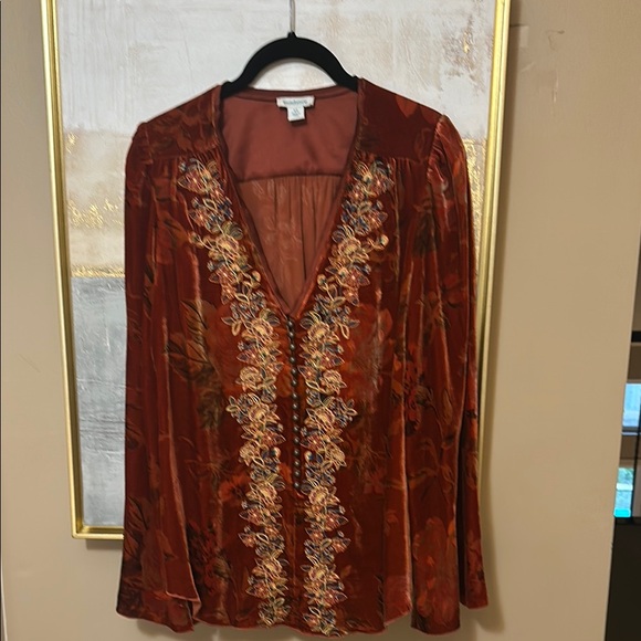 Embroidered Velvet Top in Rich Rust - Picture 1 of 4